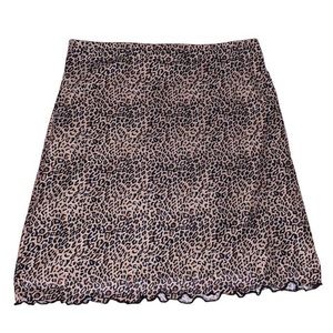 Brown mesh cheetah print mini skirt tan ruffles leopard print bodycon skirt